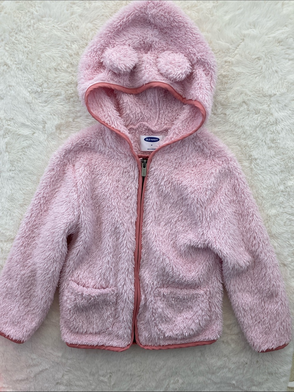 SALE! 50% Off Kids Old Navy Pink Teddy Jacket with Dark Pink Trim Size 5T